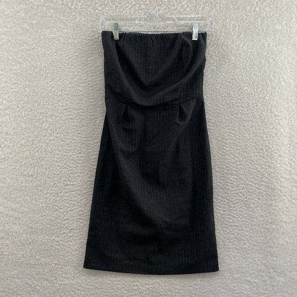 Y2K 2000s Grey Pinstripe Strapless Pencil Sheath Dress Womens S Small - Picture 1 of 10